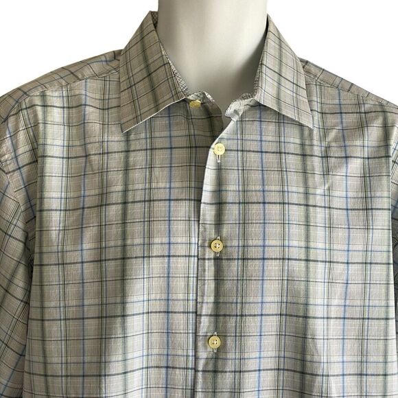 Egara Shirt Men's Extra Large Plaid Flip Cuff Green Blue White - Picture 2 of 6